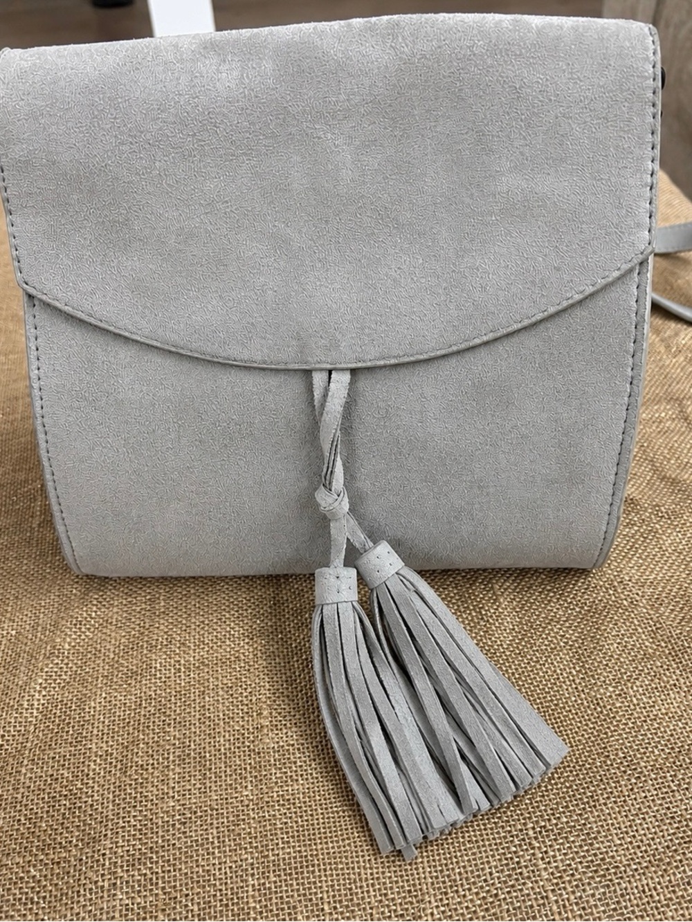Suede Tassel Crossbody Bag - Light Gray
